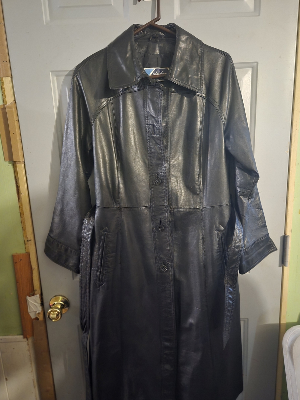 Women’s Black Leather Long Coat - Classic Trench Style